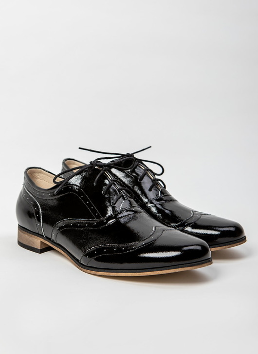 półbuty damskie Skórzane półbuty jazzówki Zapato model 246 czarny naplak na białym