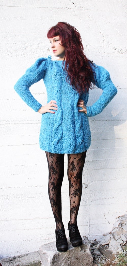 Turkusowy sweter hand made Mademoiselle Patrini