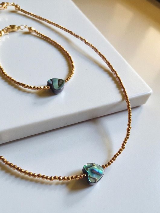 komplet biżuterii RAZEM TANIEJ! komplet z serduszkami : muszla PAUA, hematyt złoty