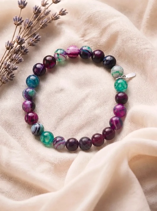 bransoletki z kamieni naturalnych Bransoletka Essential Purple Colours, naturalny agat i srebro 925