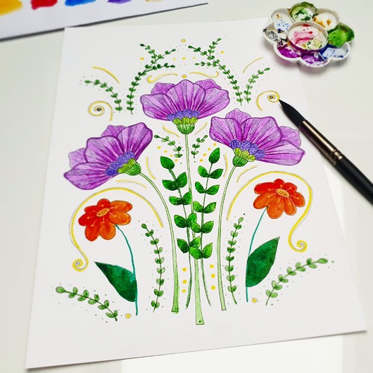 grafiki i ilustracje Sale!Oryginalna akwarela. Kwiaty A4