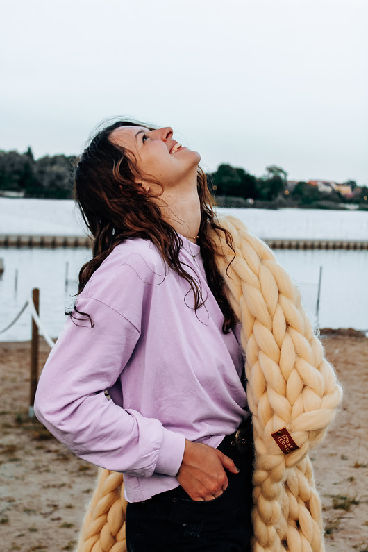 koce i narzuty Kremowy koc pleciony z wełny czesankowej 160x200