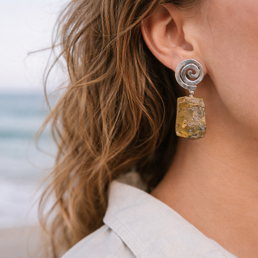 kolczyki z kamieniami Kolczyki bursztyn bałtycki, Naturalne kolczyki bursztynowe wiszące plastry