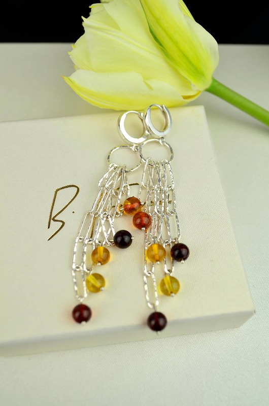 kolczyki srebrne Długie srebrne kolczyki z bursztynami Rainbow