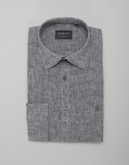 koszule męskie Koszula męska lniana lentini 00390 granatowy slim fit