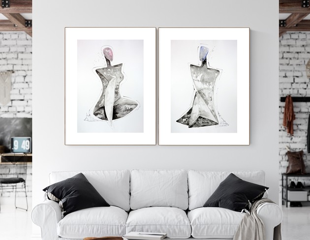 Zestaw 2 grafik 50 x 70 cm wykonanych ręcznie Krystyna Siwek Art