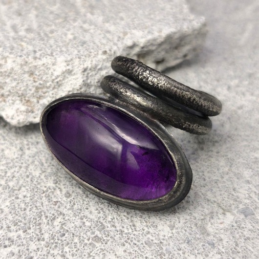 pierścionki srebrne Ametyst - pierścień masywny