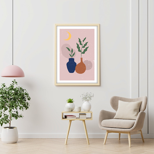 plakaty Plakat Boho Kwiaty w Wazonach  Różowy