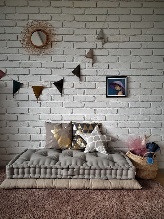 Materac lniany duży pikowany 120x80SZARY LaBaManu