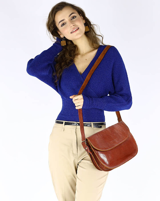 torby na ramię Skórzana torebka saddle bag półksiężyc sztywna skóra - brąz camel