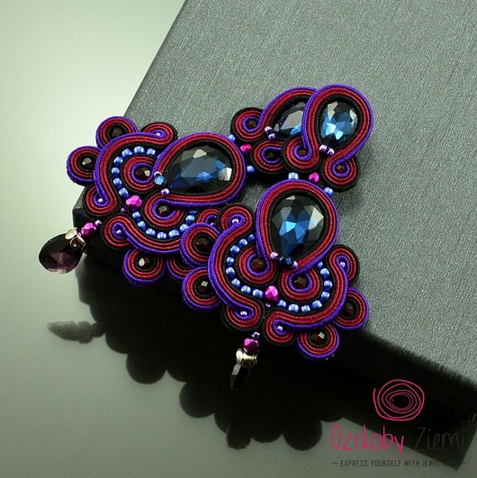 kolczyki soutache Fioletowo bordowe kolczyki sutasz