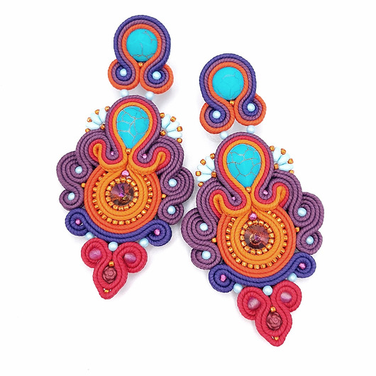 kolczyki soutache "Indyjska bajka'' kolorowe kolczyki sutasz