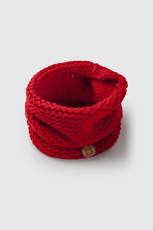 szale damskie Komin z wełny merynosa handmade CZERWONY