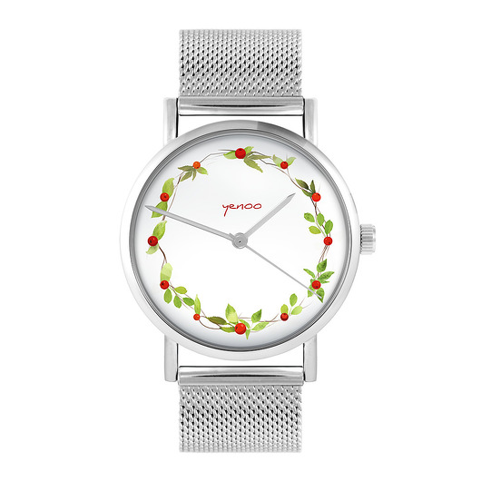 zegarki damskie Zegarek - Wianek, dzika róża - bransoleta mesh