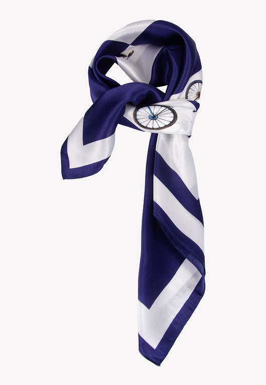 apaszki Modna apaszka damska jedwabna niebieska z motywem rowerów 68 cm x 68 cm