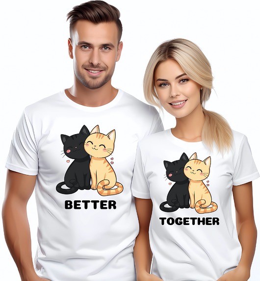 t-shirt damskie Koszulki dla pary Walentynki koty t-shirt komplet