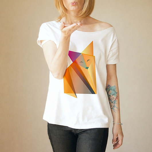 t-shirt damskie Lis Origami Biały Oversize