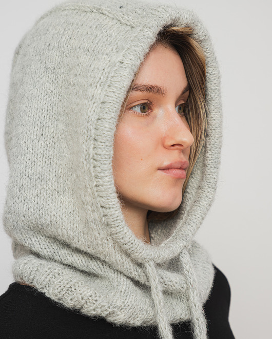 czapki damskie Balaclava DELMA - Szara - Handmade - Merino, alpaka, jedwab