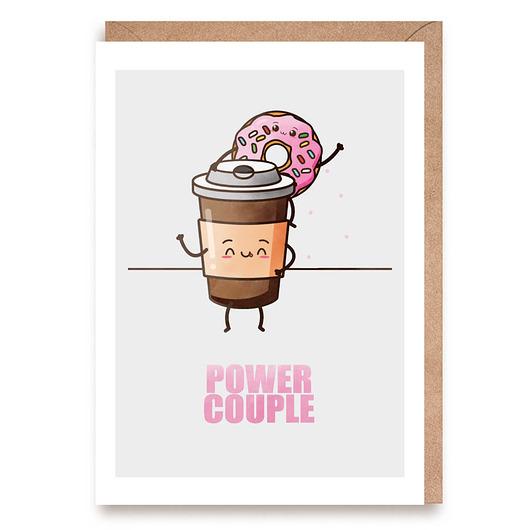 kartki okolicznościowe - wydruki Kartka walentynkowa/miłosna kawą i donutem - "Power Couple"