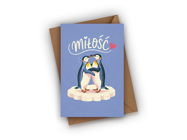 kartki okolicznościowe - wydruki Kartka ślubna z pingwinami- Miłość
