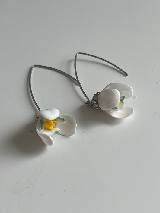 kolczyki z masy plastycznej Kolczyki wiszące Przebiśniegi