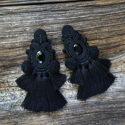 kolczyki soutache Czarne kolczyki soutache z chwostami