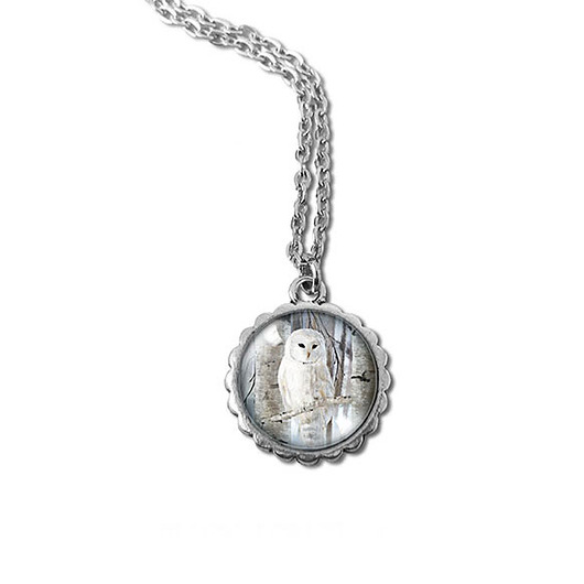wisiory Medalion, naszyjnik - Biała sowa - mały