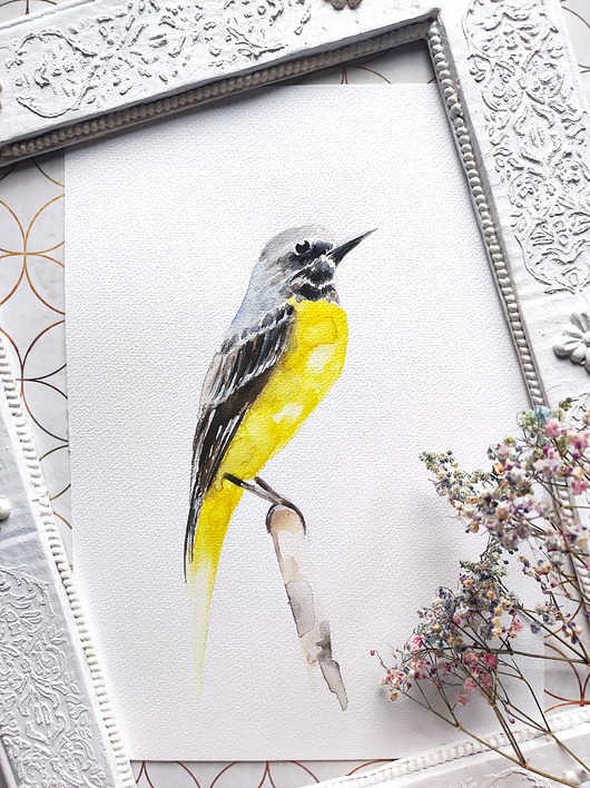 obrazy Akwarela pliszka żółta