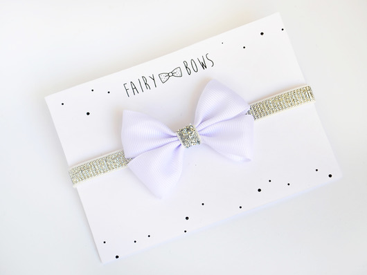 Opaska do włosów biała kokarda na chrzest FairyBows