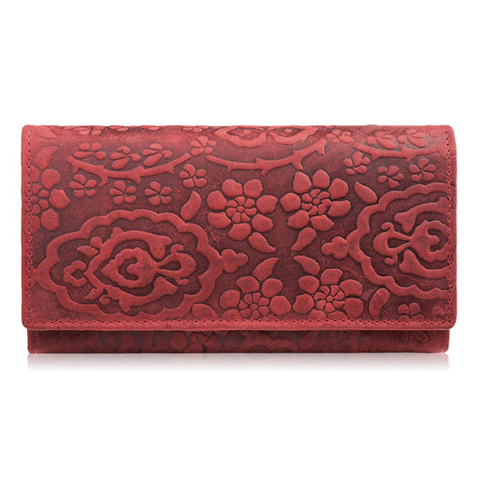 portfele damskie PORTFEL DAMSKI SKÓRZANY W KWIATY VINTAGE DUŻY CZERWONY RFID POJEMNY T-111-HRD