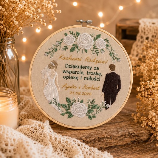 Ślub - inne Podziękowania ślubne, haft w tamborku 23 cm