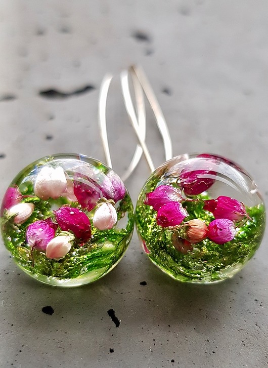 Kolczyki srebrne z mchem i wrzosem Grol Jewellery