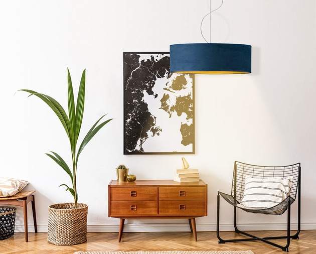 lampy wiszące Nowoczesna lampa wisząca do salonu HAJFA VELUR z abażurem o średnicy 50 cm