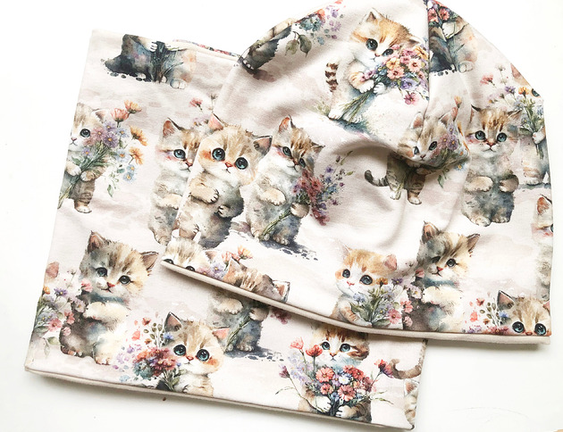 czapki dziecięce Komplet _ czapka BEANIE i komin _ KOTKI