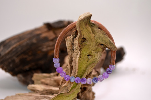 bransoletki - inne Bransoletka miedziana handmade z koralikami: agat