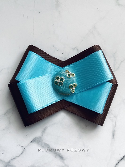 broszki Czekoladowo -błękitna  Brosza z kółeczkiem New