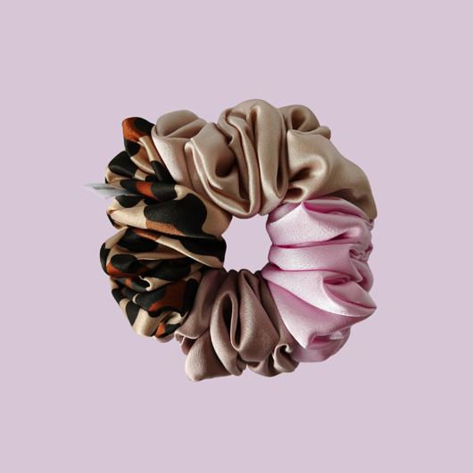 gumki do włosów Gumka jedwabna, scrunchie, frotka beżowa panterka pudrowy róż MAXI