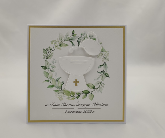 kartki, zaproszenia na chrzest Kartka na chrzest w ozdobnej kopercie, c 27