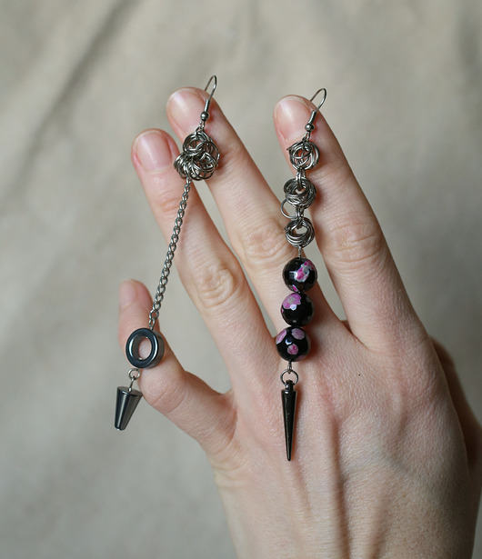 kolczyki - inne Asymetryczne kolczyki z hematytem