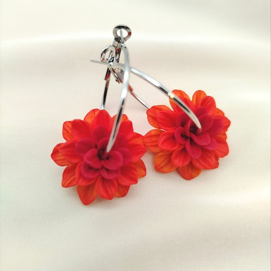 kolczyki z masy plastycznej Kolczyki dalie pomarańczowe handmade, jesienne kolczyki koła
