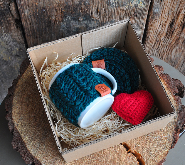 kubki Walentynki box prezentwowy- kubek, podkładka, serce