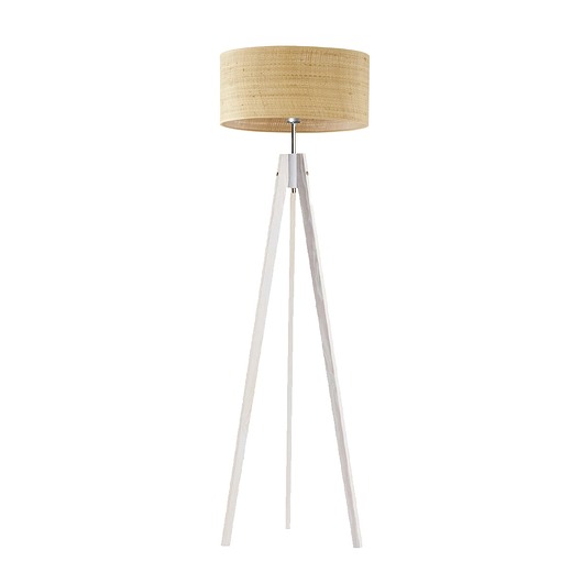 lampy podłogowe Drewniana lampa stojąca trójnóg z rattanowym kloszem HAITI BOHO