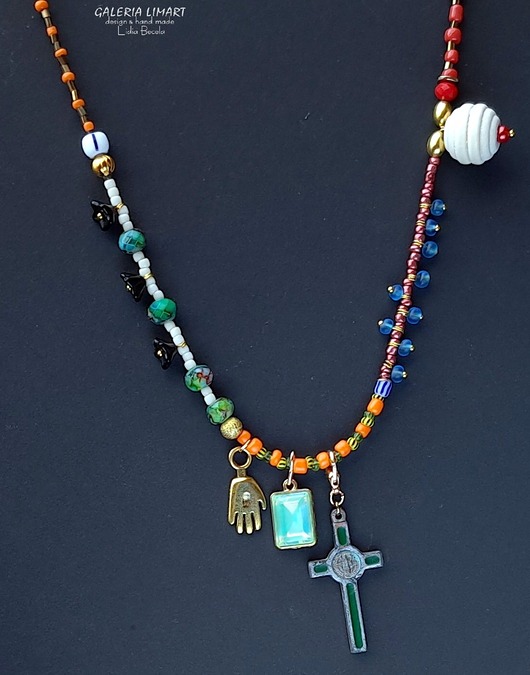 chokery Eklektyczny naszyjnik boho i vintage jedność w różnorodności mix-unikat 2