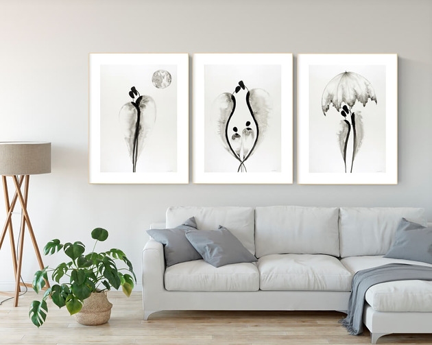 obrazy Zestaw 3 obrazów  malowanych ręcznie 50 x 70 cm