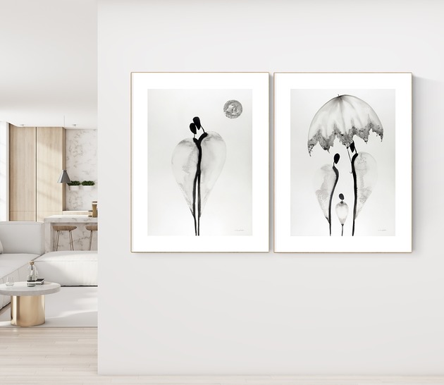 obrazy Zestaw 2 obrazów  malowanych ręcznie 50 x 70 cm