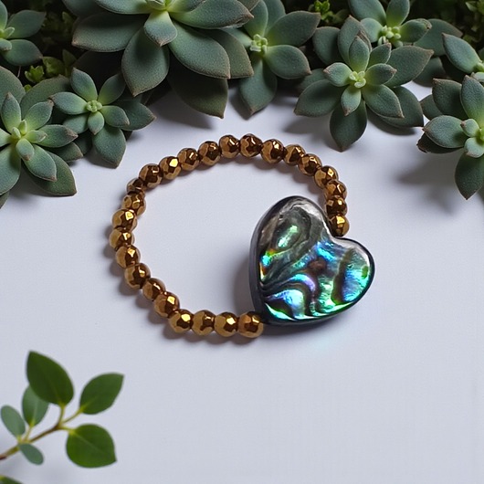 pierścionki elastyczne Serduszko - pierścionek : muszla PAUA , hematyt