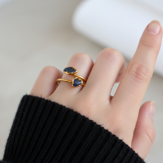 pierścionki złote Regulowany Pierścionek z Czarnym Turmalinem