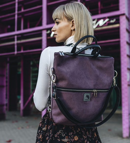 plecaki Plecak / torba 2 w 1 z nubuku tapicerskiego śliwkowy