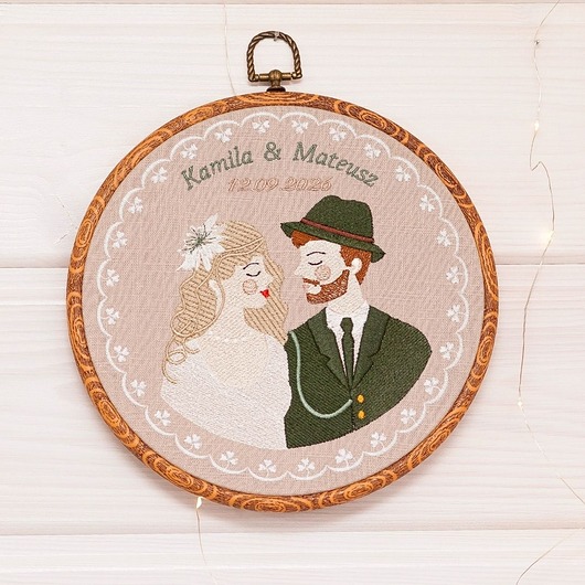 Ślub - inne Haft ślubny w tamborku 20 cm, indywidualna pamiątka ślubna, rocznicowa 59