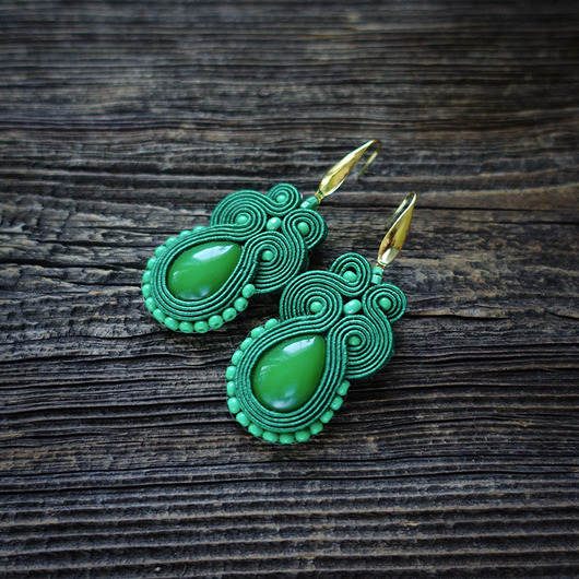 Zielone  kolczyki soutache Mró Soutache